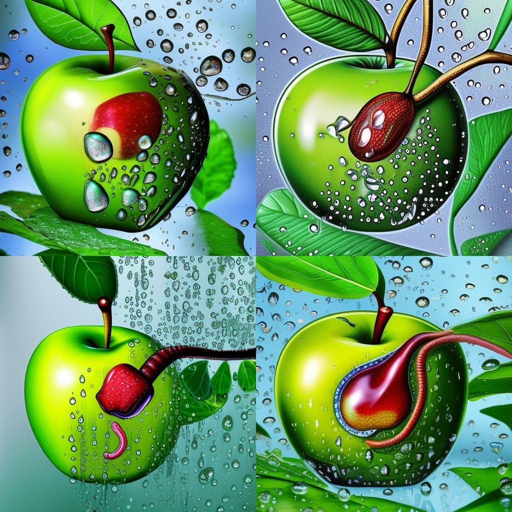 Glass Apple with Worm in Opulent Garden