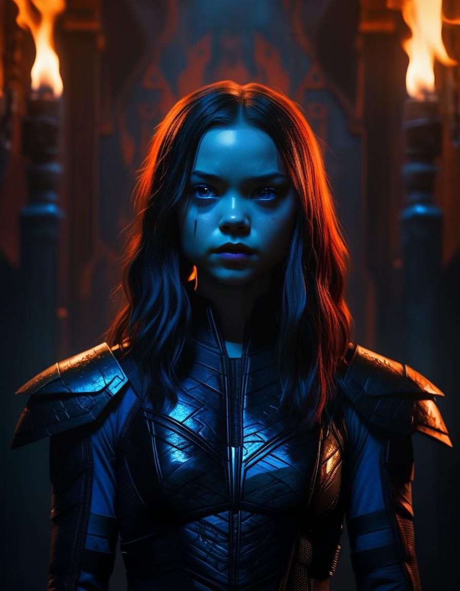 Satana Hellstrom in Dimly Lit Mystical Chamber