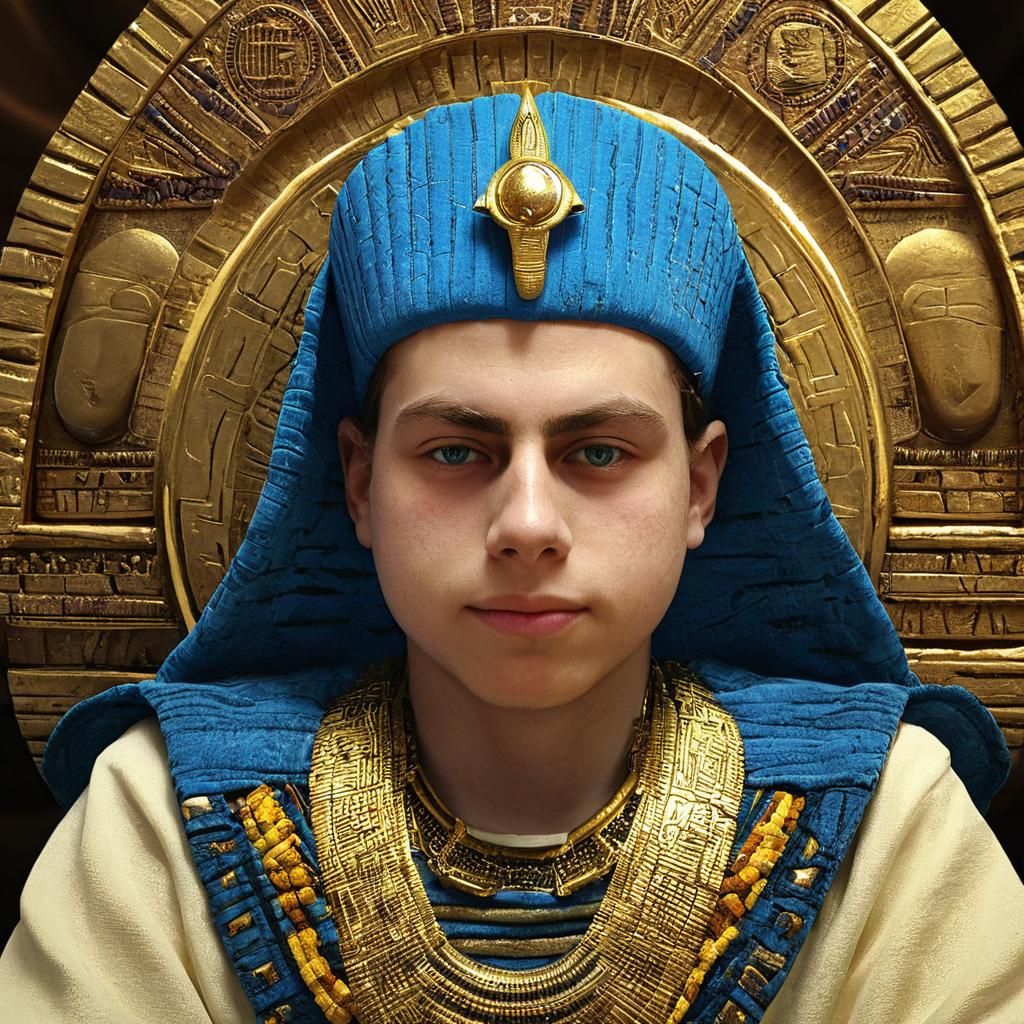 Egyptian Pharaoh Portrait with Golden Headdress, Digital Art