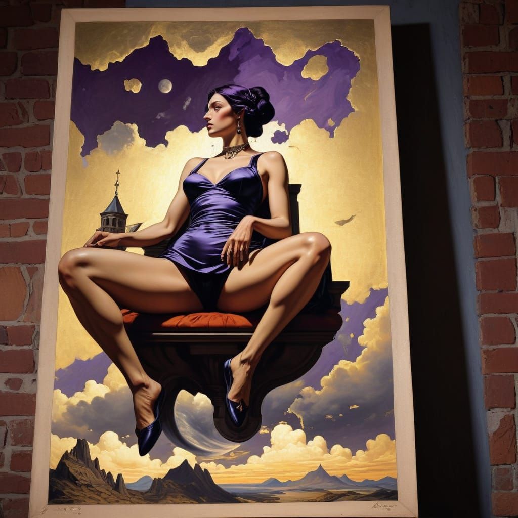 Cortés and Men in Vibrant Cubist Landscape with Intricate Tr...