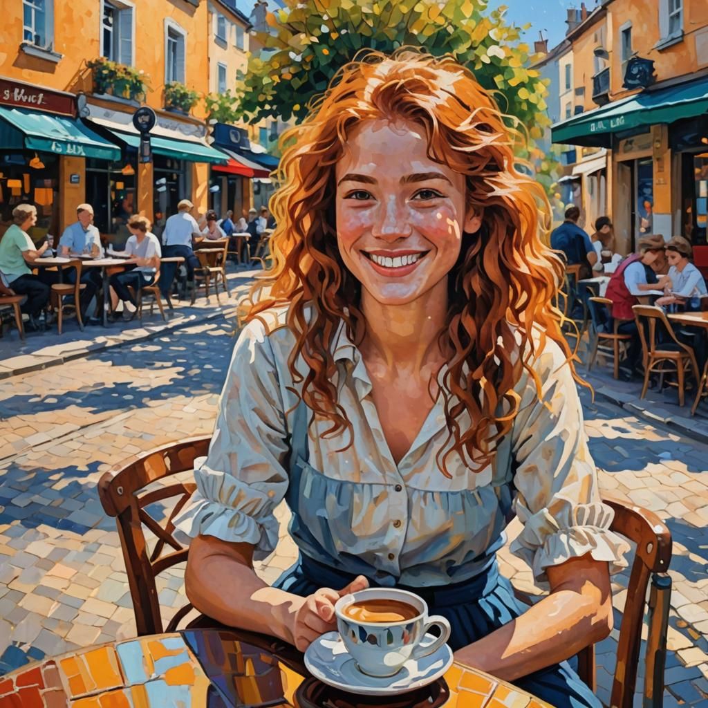 Cafe Terrace Scene in Neo-Impressionist Style