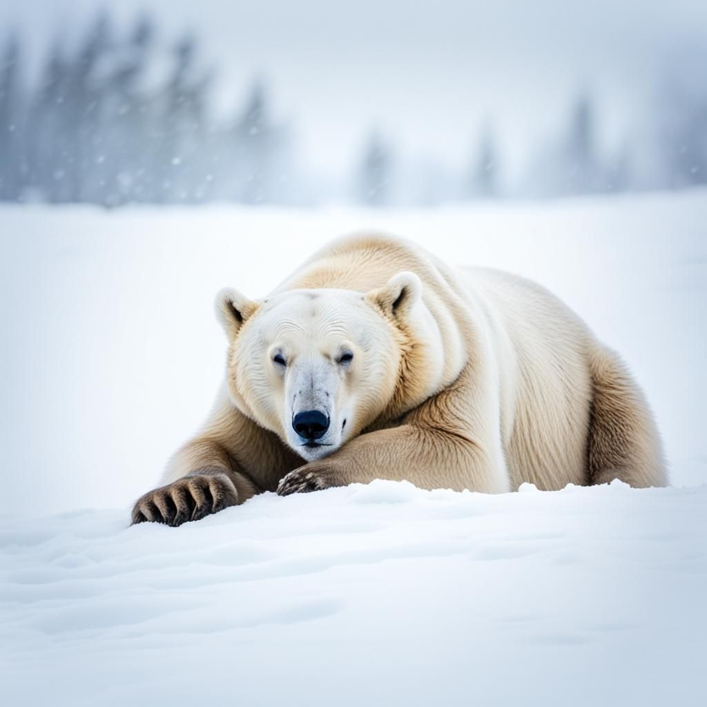 Polar Bear Asleep in Snow, Professional Photography