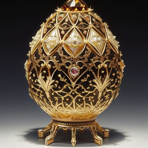 A Faberge egg covered in filigree and studded with amber crystals.