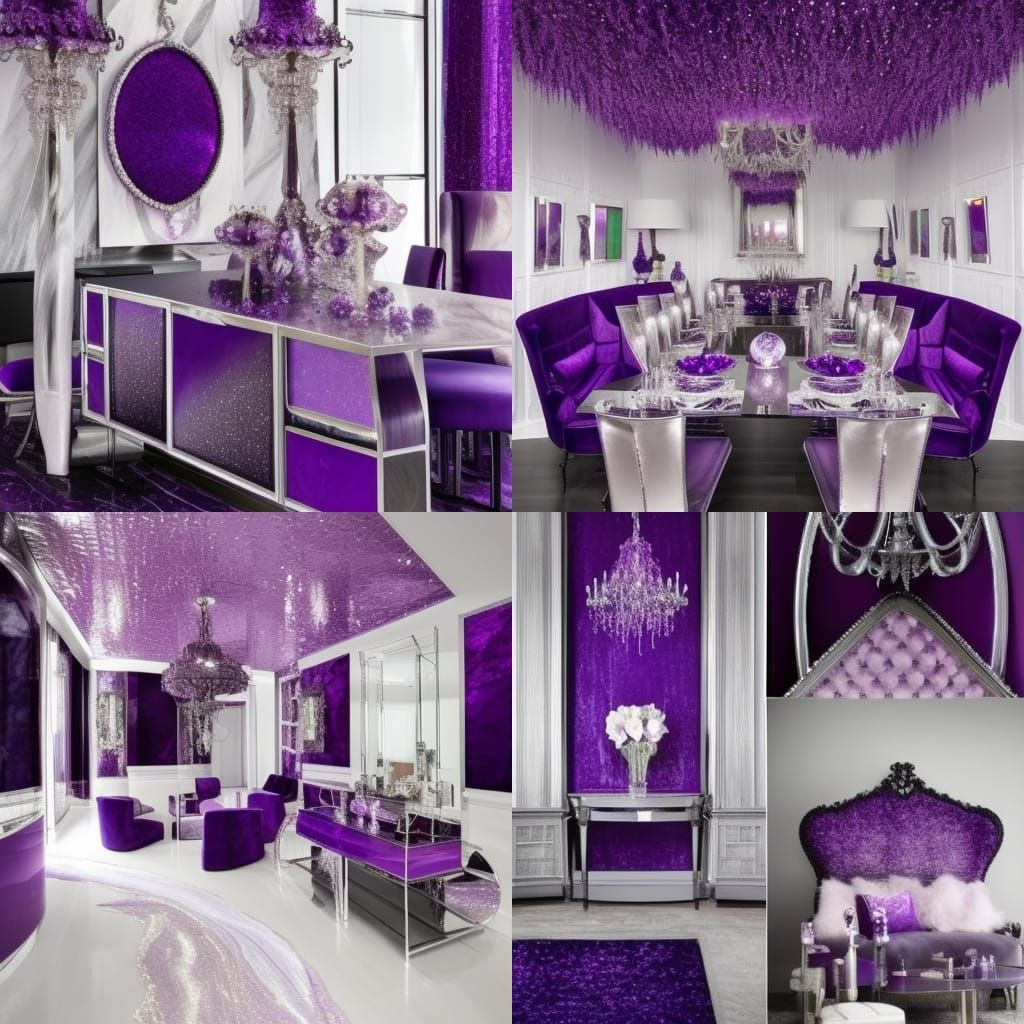 ombre Purple,silver penthouse with ombre purple, sliver walls& White opal frames& amethyst accents& purple ethereal goth...