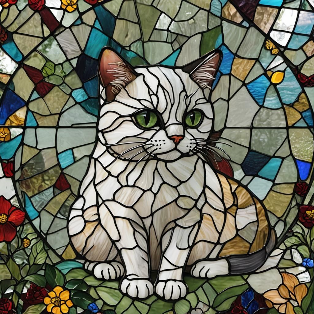 Colorful Stained Glass Cat Illustration