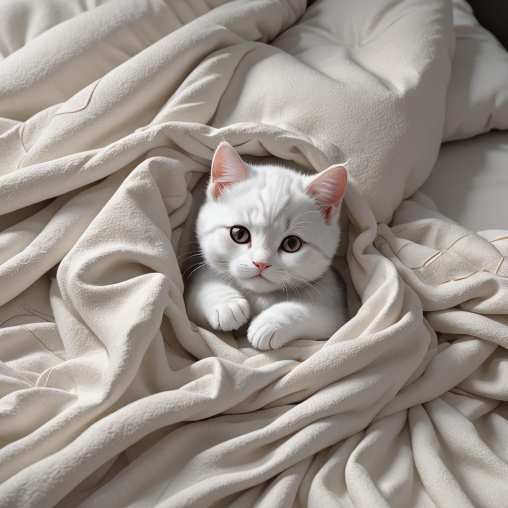 White Cat on Couch: 3D Anime Art