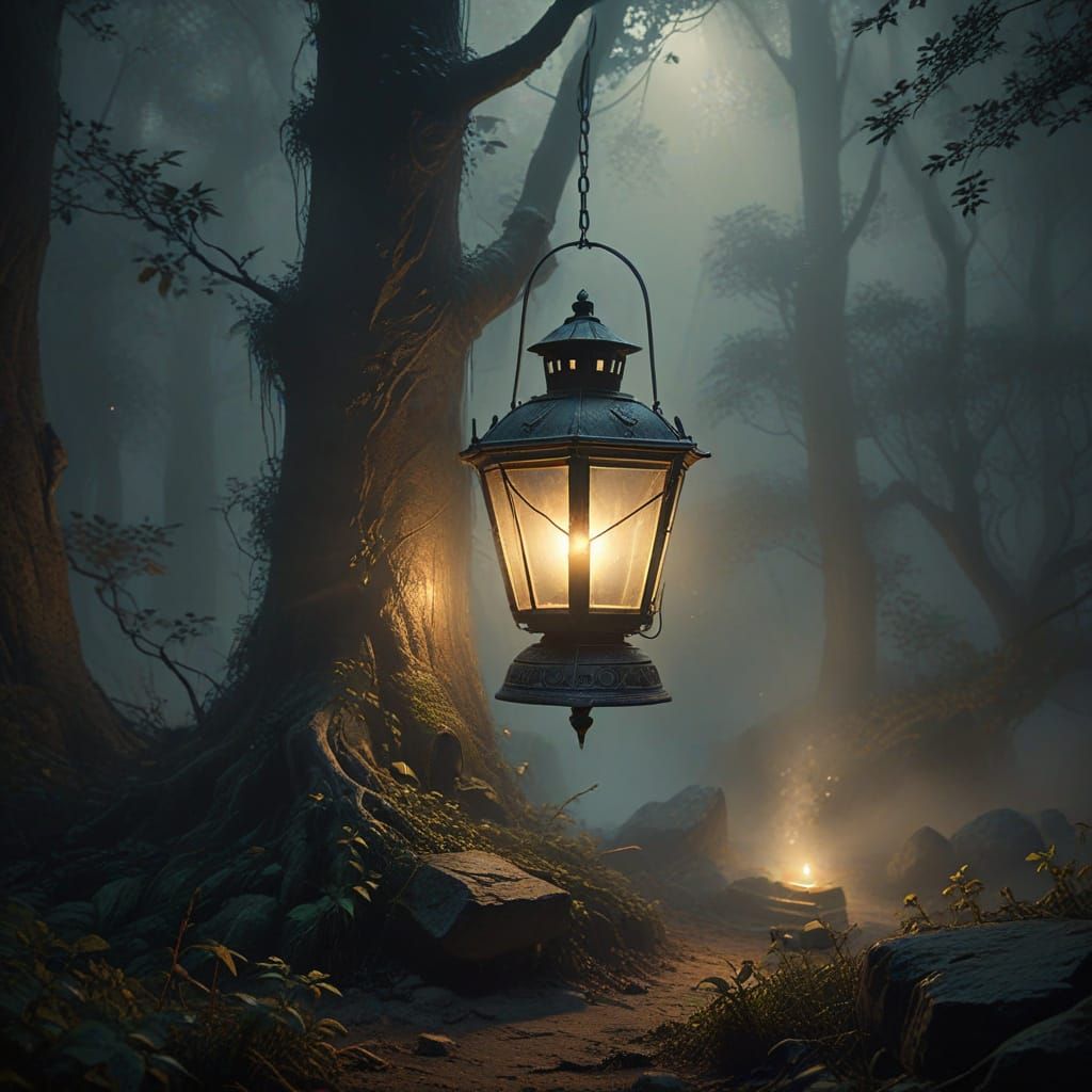 Ancient Lantern's Light Pierces Mystical Fog