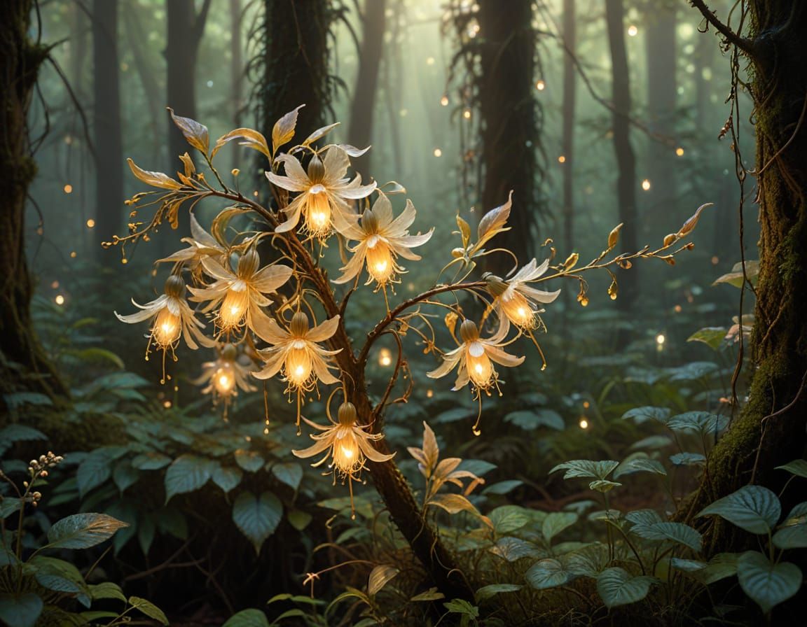 Whimsical Fantasy Tree Blooms in Enchanted Forest
