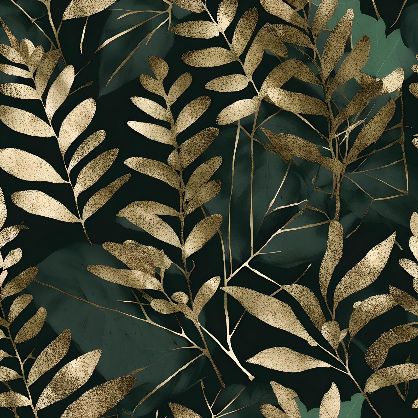 Monochrome Green Leaf Pattern with Gold Glitter