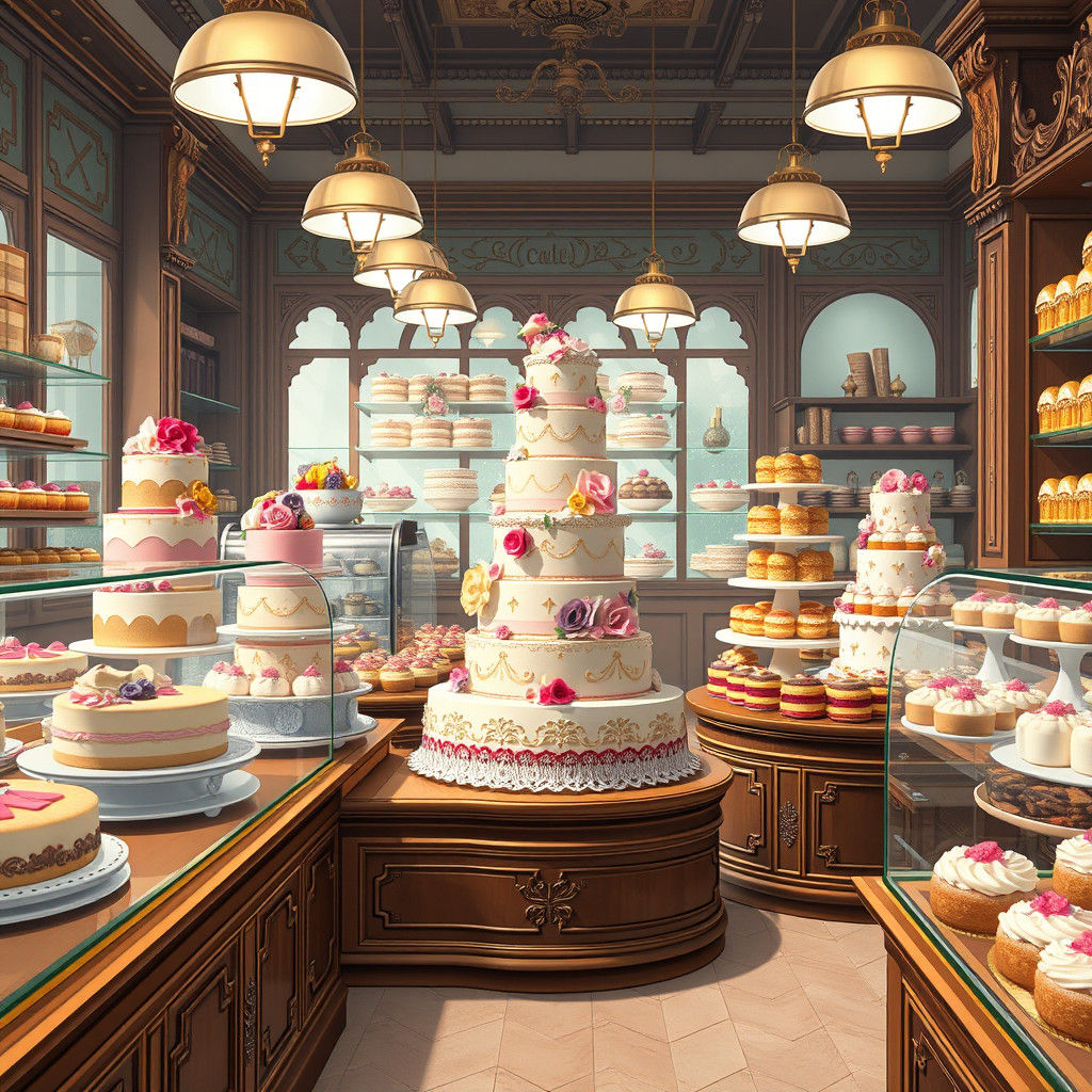 Colorful Anime Bakery with Cakes and Pastries