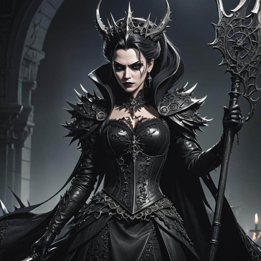Dark Anime Queen with Scythe in Goth Style