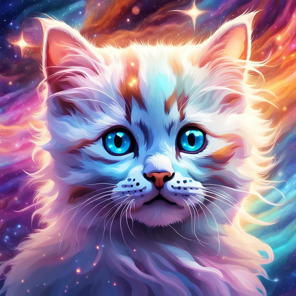 Calico Kitten in Surreal Cosmic Dreamscape
