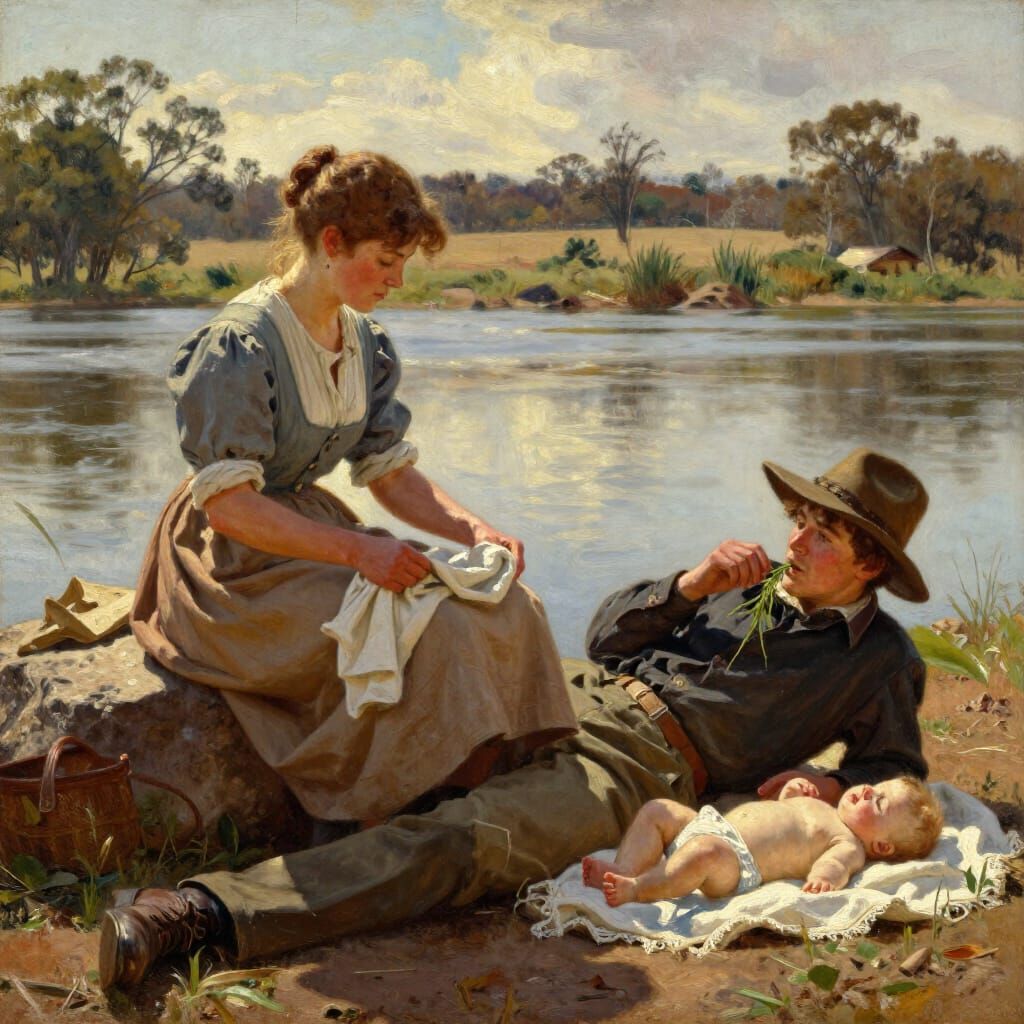 Colonial Australia River Scene Oil Painting