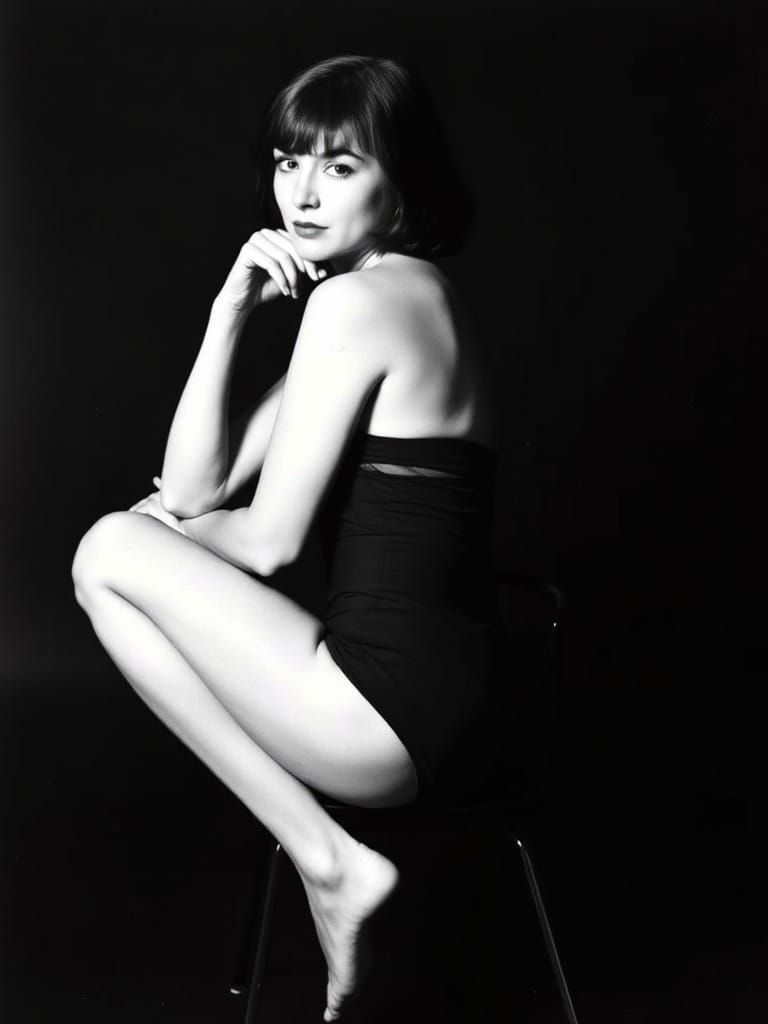 Mod Era Pin-Up: Sultry Young Woman in Black and White