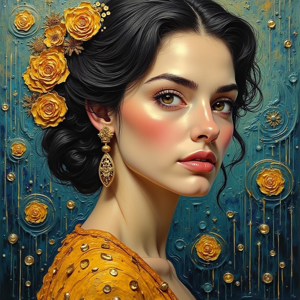 Woman Portrait Painting in Klimt & Van Gogh Style
