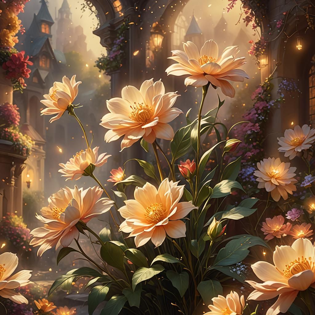 Golden Flower Swaying in a Warm Lit Environment