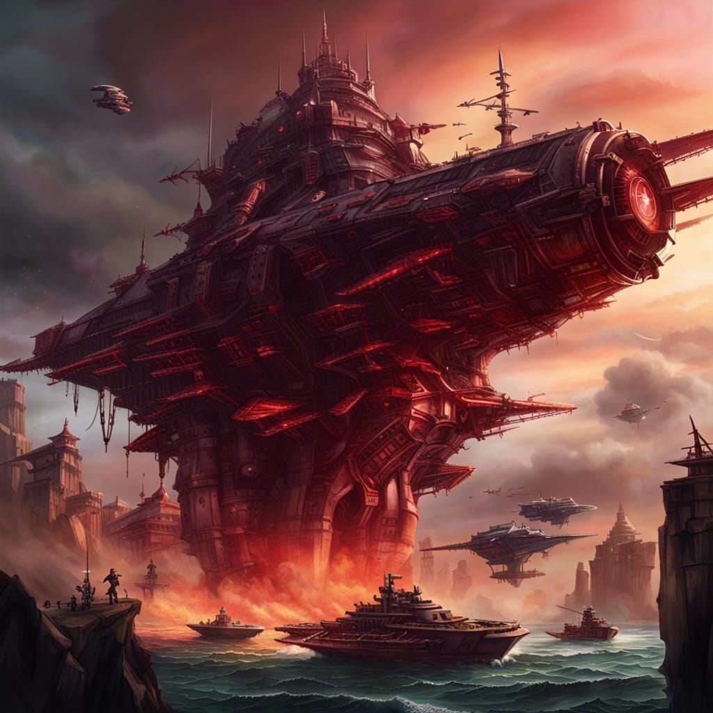 Epic Dreadnoughts Under Crimson Skies: Digital Matte Paintin...