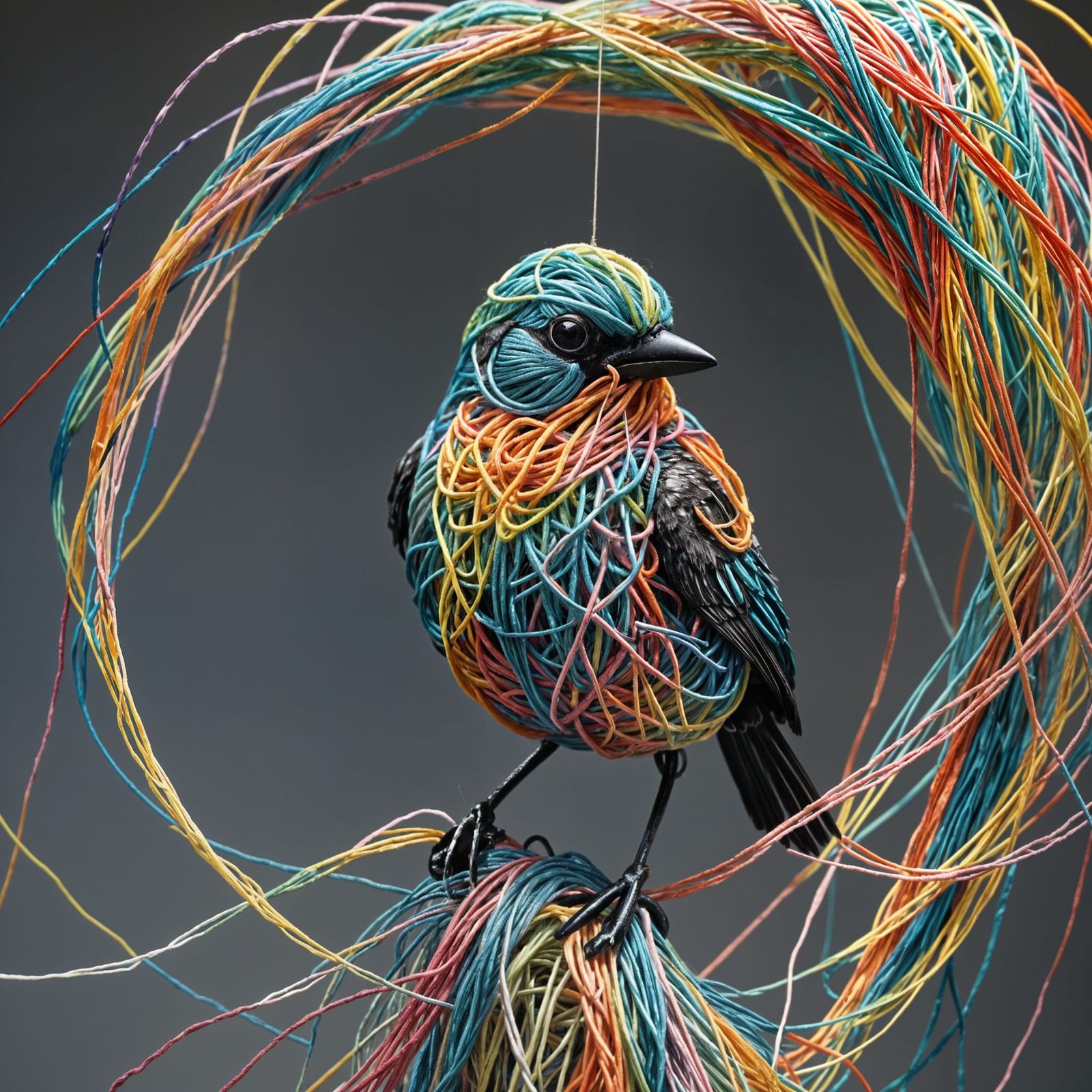 Colorful String Bird Sculpture