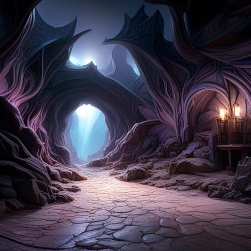 Unicorns and Dragons in a Dark Fantasy Cave