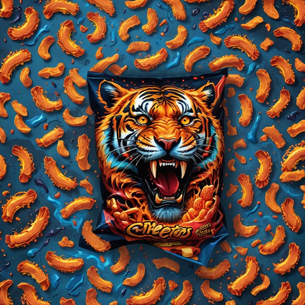Distressed Cheeto Tiger: Vibrant Fantasy Concept Art