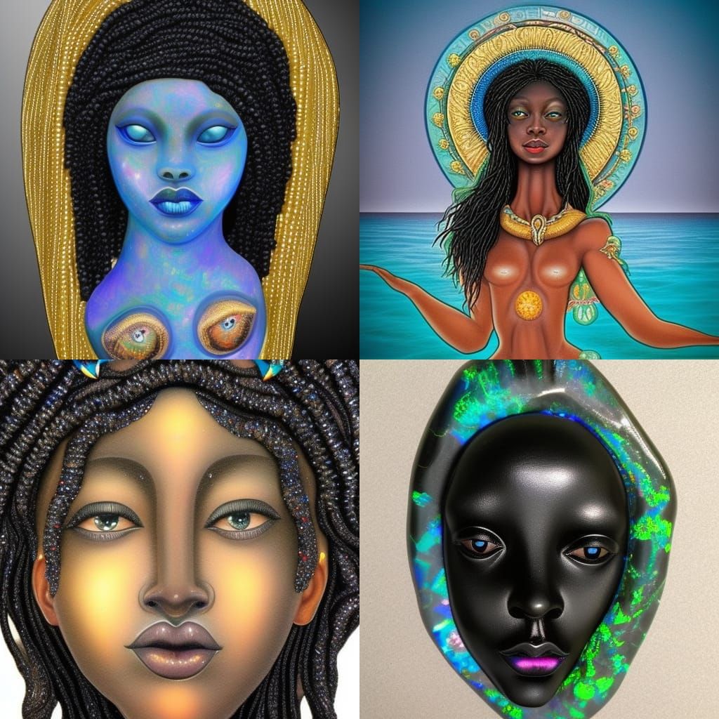 Black Opal Goddess Floating Above the Ocean