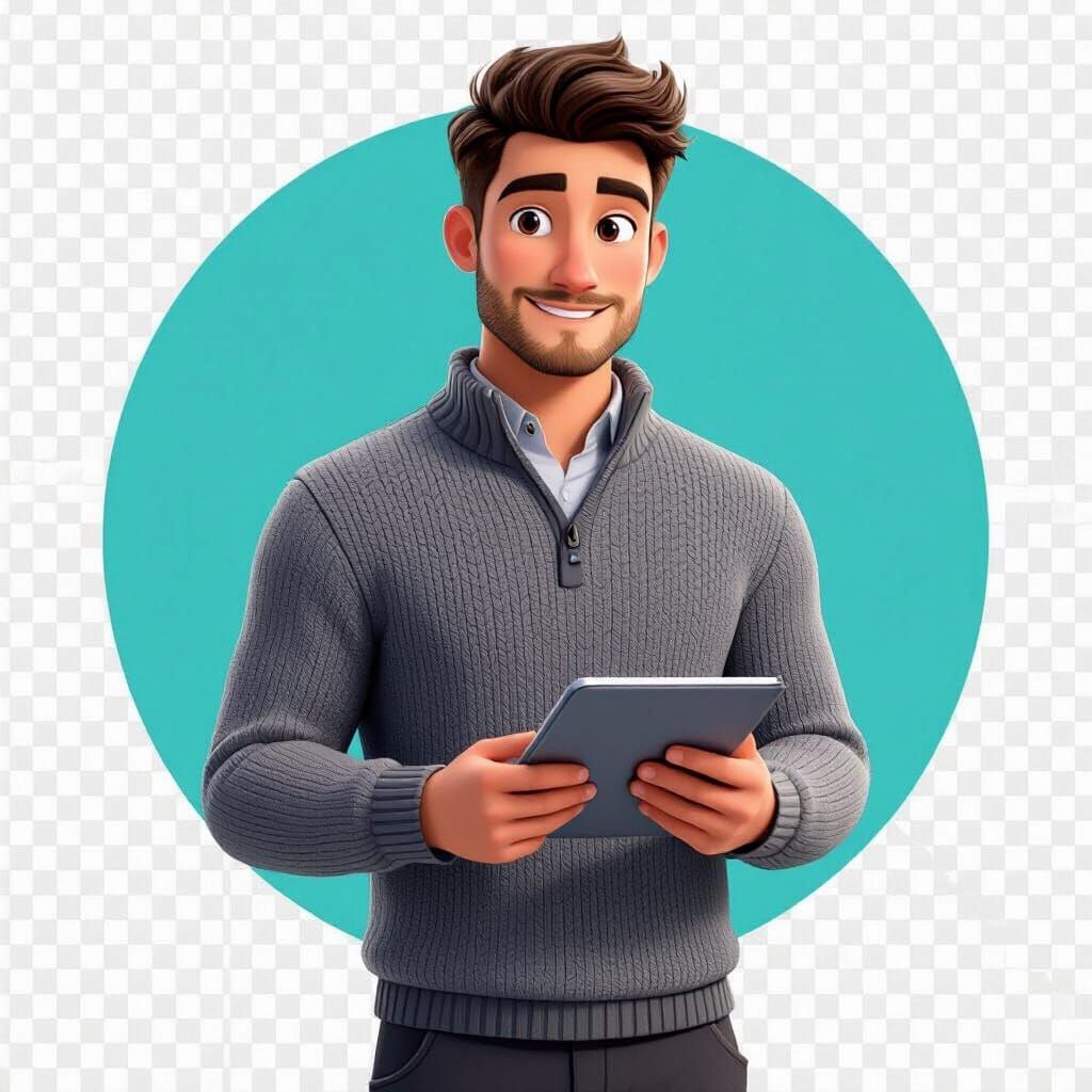 Young Man with Tablet in 3D Cartoon Style