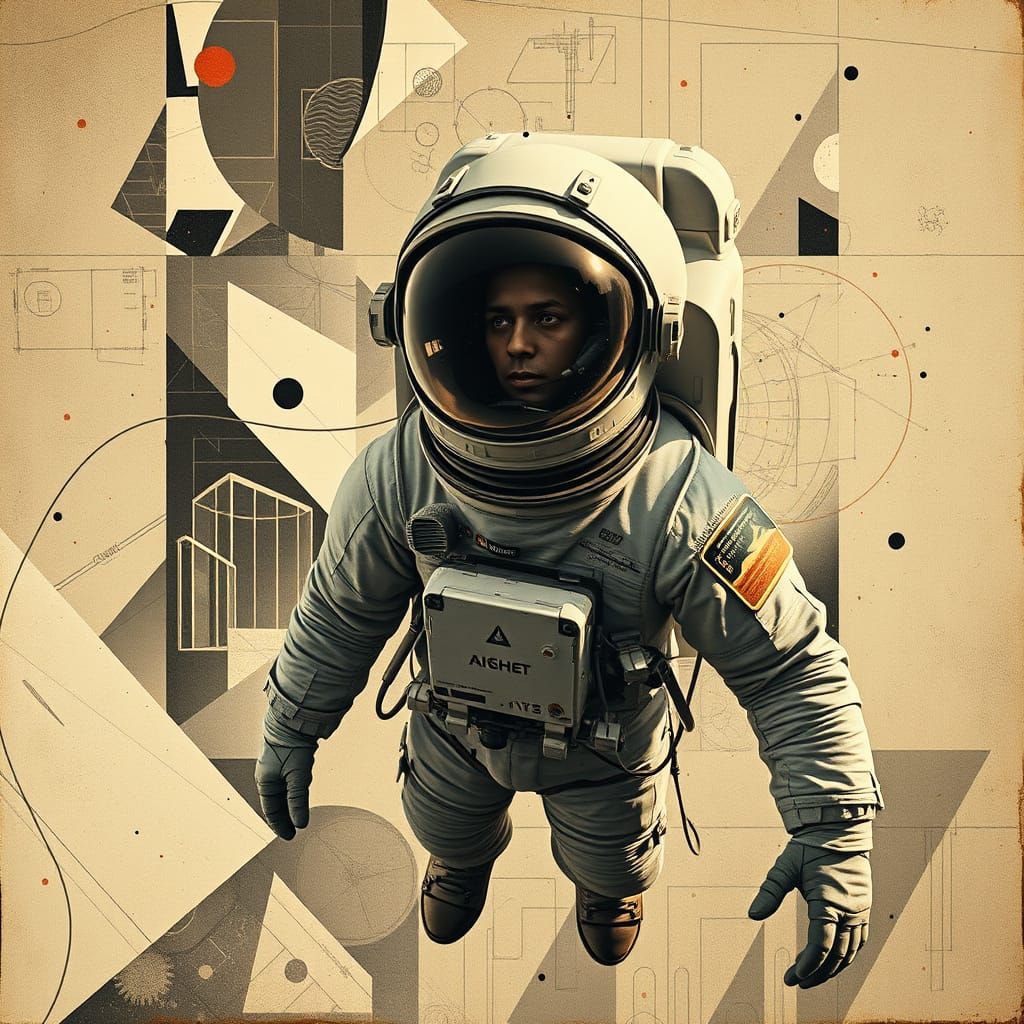 Astronaut in Abstract Space Collage