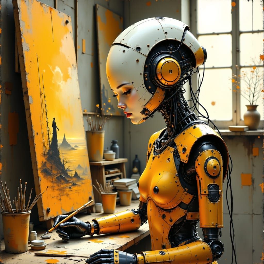 Robot Artist Painting an Android Portrait as Impasto Paintin...