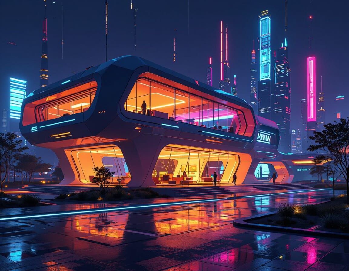 Futuristic Research Center in Cyberpunk Style