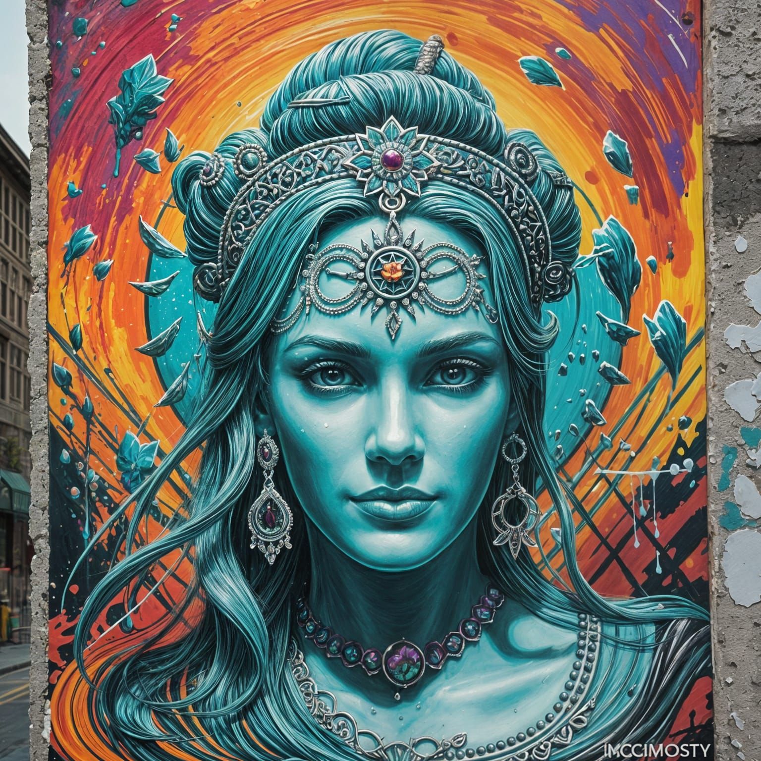 Goddess of Healing in Graffiti Street Art Style