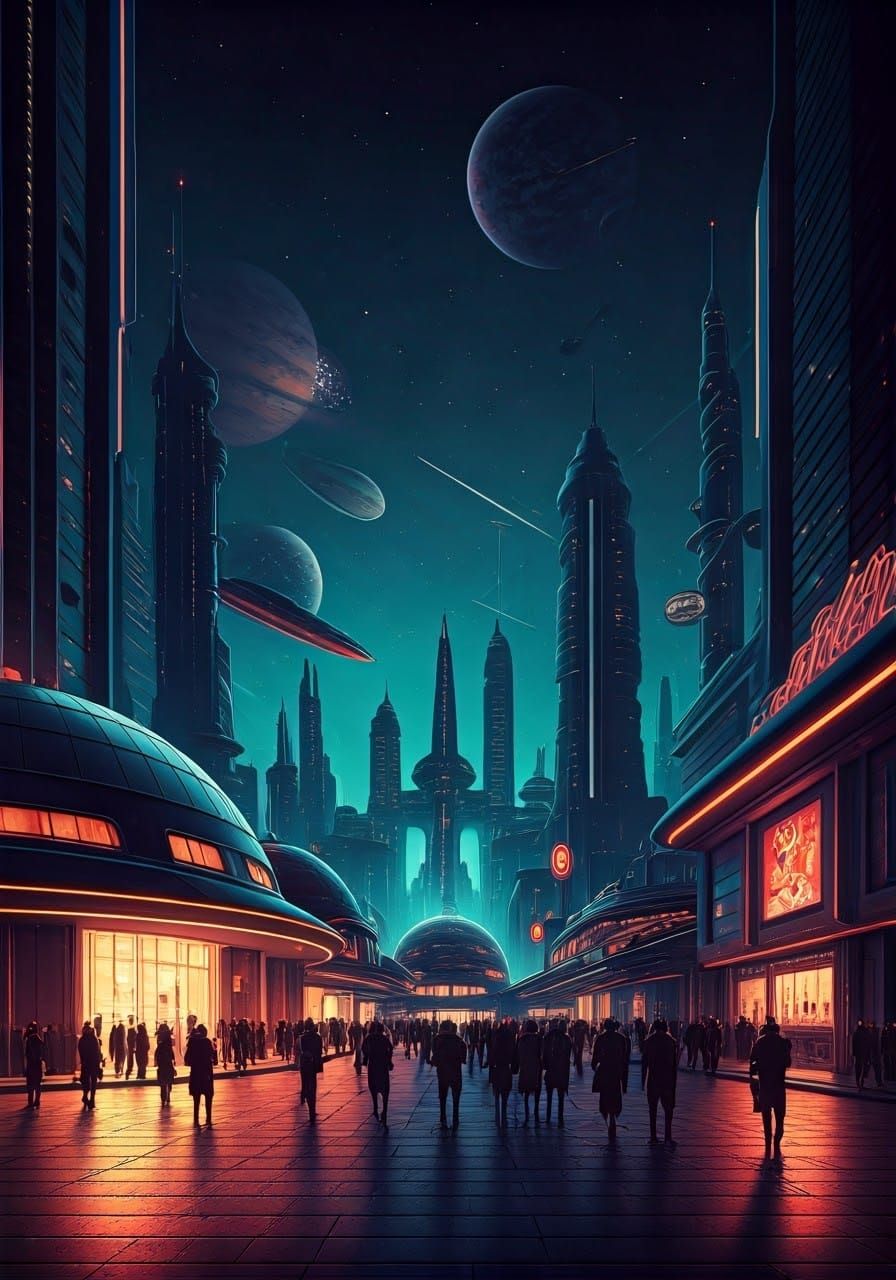 Retro-Futuristic Cityscape at Night