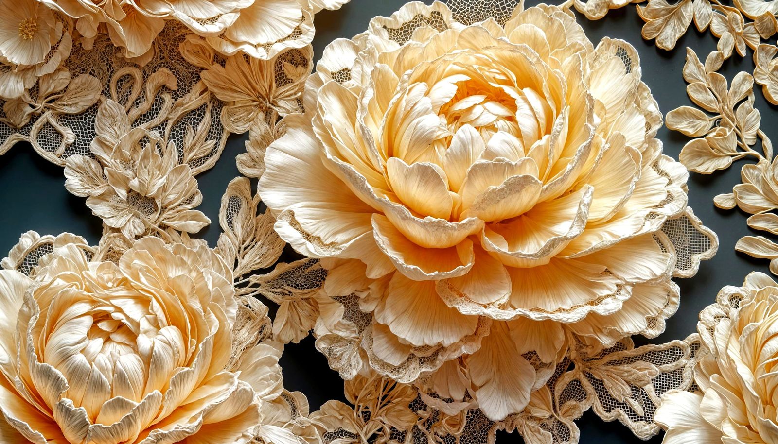 Intricate Lace Peonies in Soft Studio Light