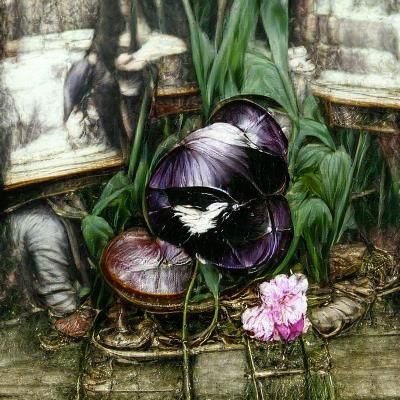 Victorian Garden with Exotic Flowers in Daguerreotype Style