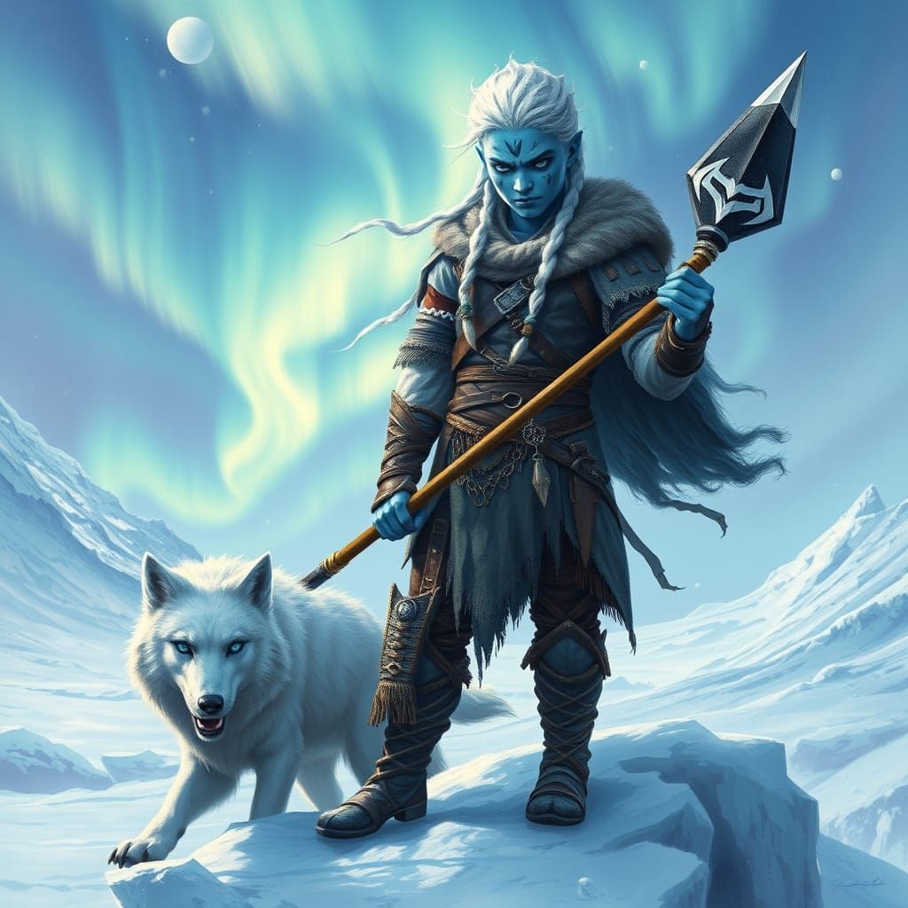 Riekling Ice Warrior with Ice Wolf, Fantasy Art