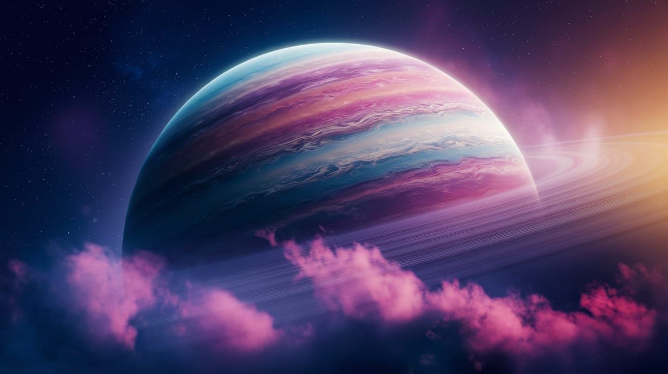 Gas Giant Planet with Swirling Clouds in a Warm, Misty Atmos...