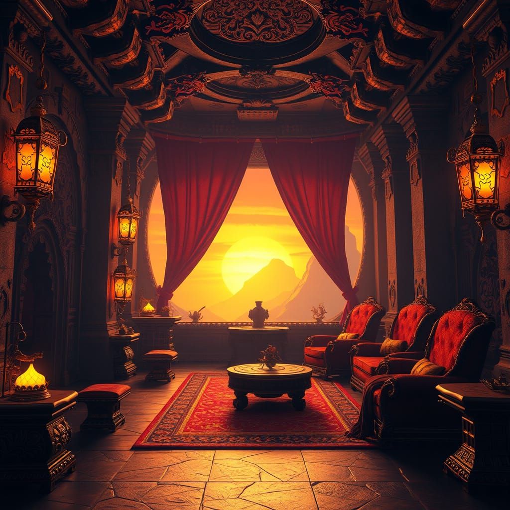 Surreal Fantasy Realm in Warm, Golden Light