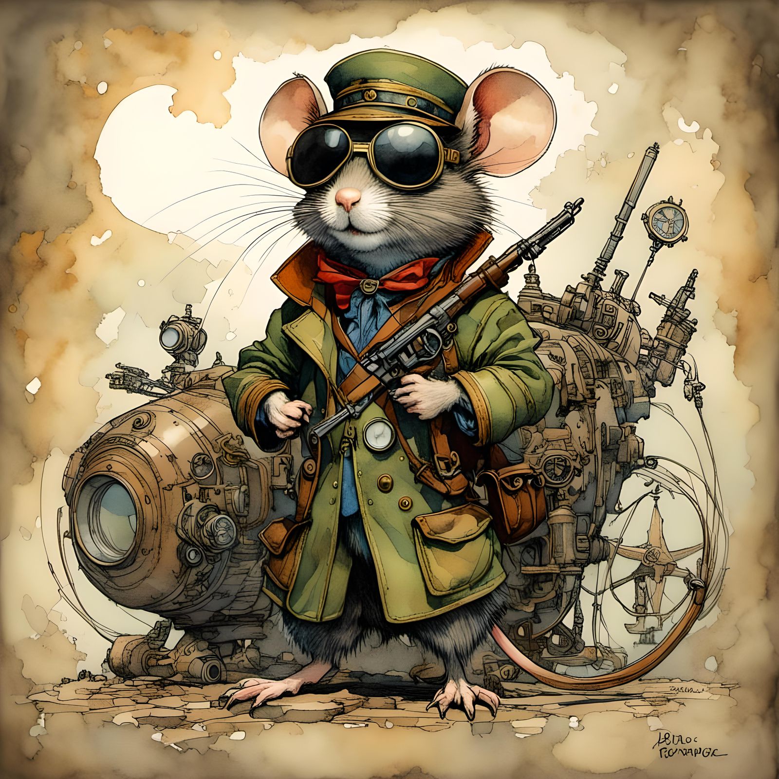 Rodent Aviator in Romantic Watercolor Style