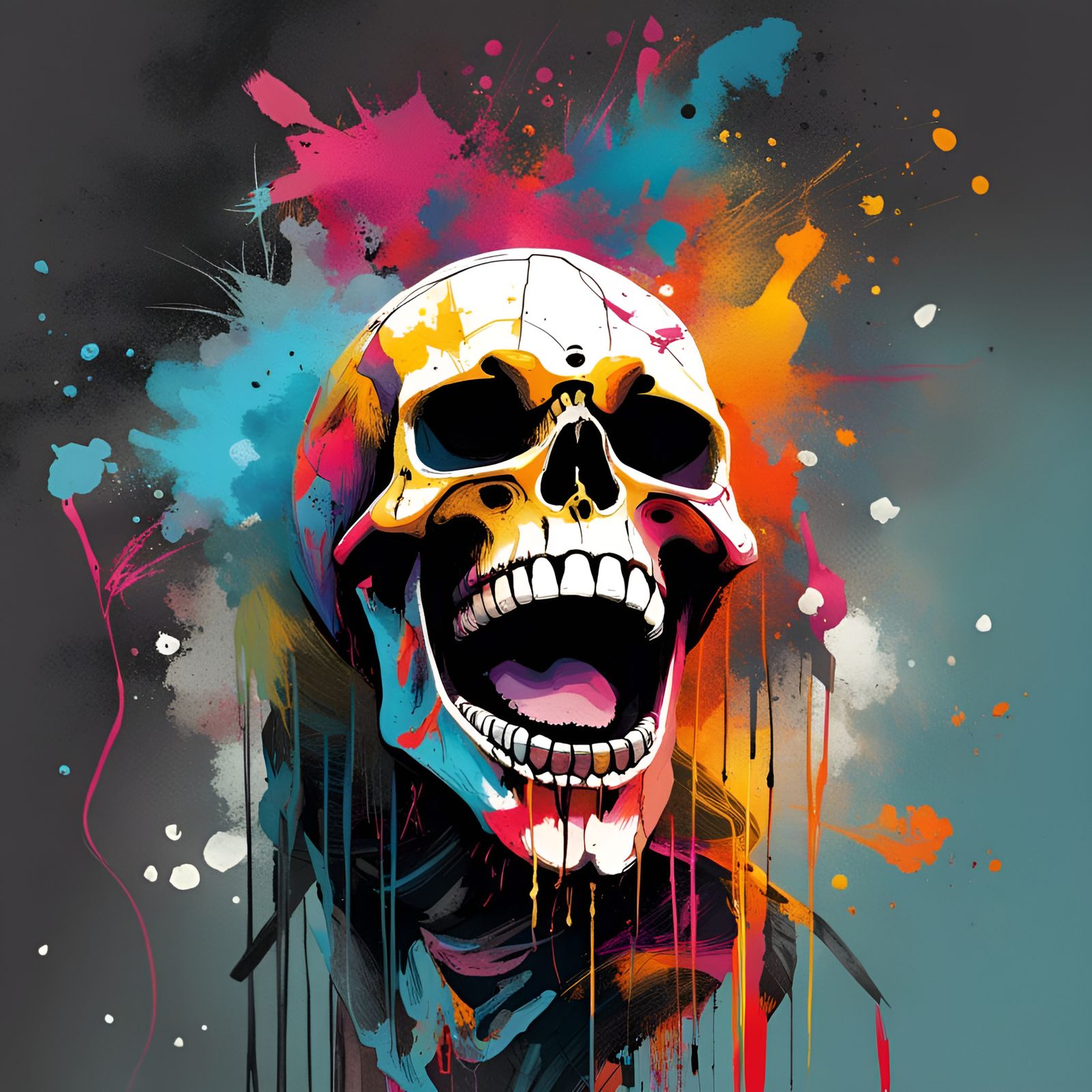 Joyful Skeleton in Norse Garments: Splash Art Style