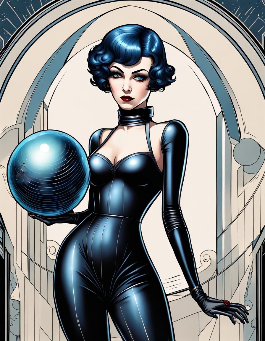 Art Deco Gothic Lady with Floating Sphere