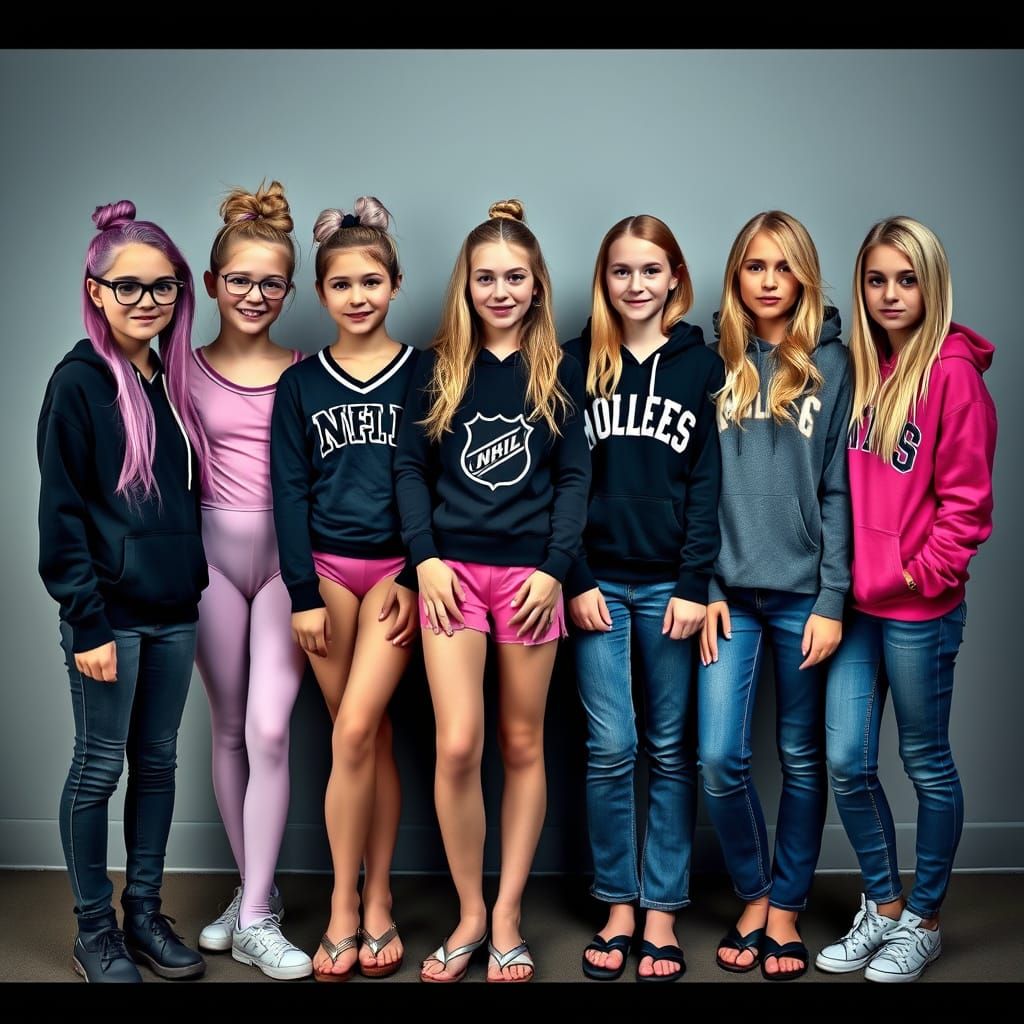 Teenage Girls in Casual Setting with Vibrant Purple-Pink Hai...