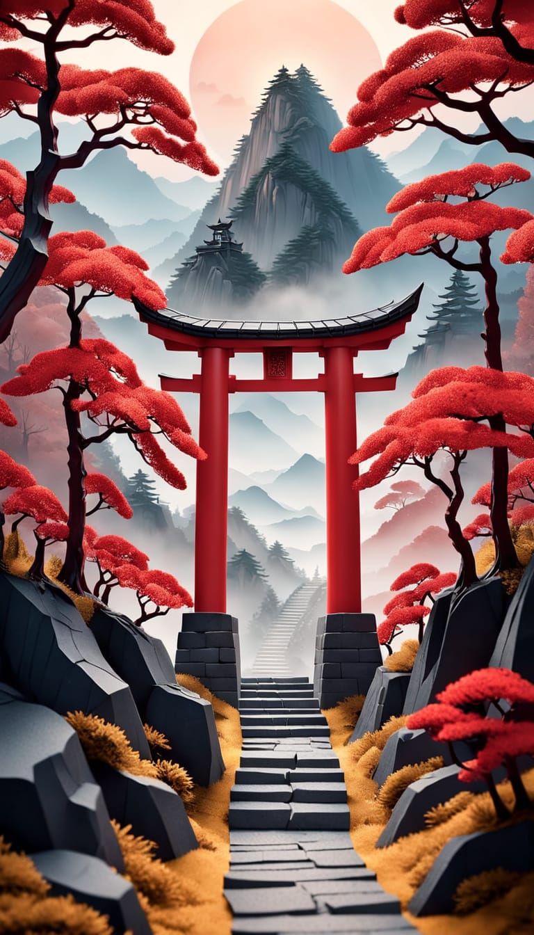 Serene Kirigami Torii Gate on Wudang Mountain