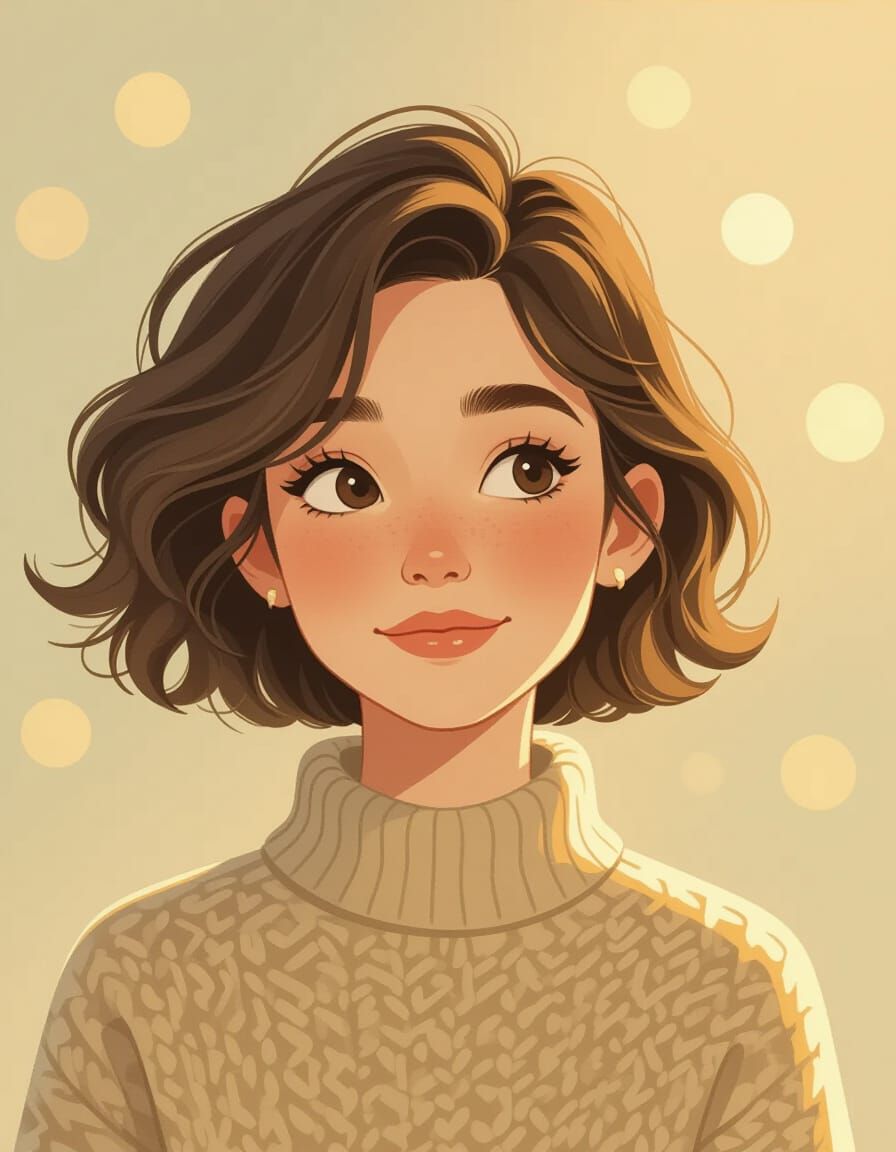 Charming Portrait with Crossed Gaze in Whimsical Style