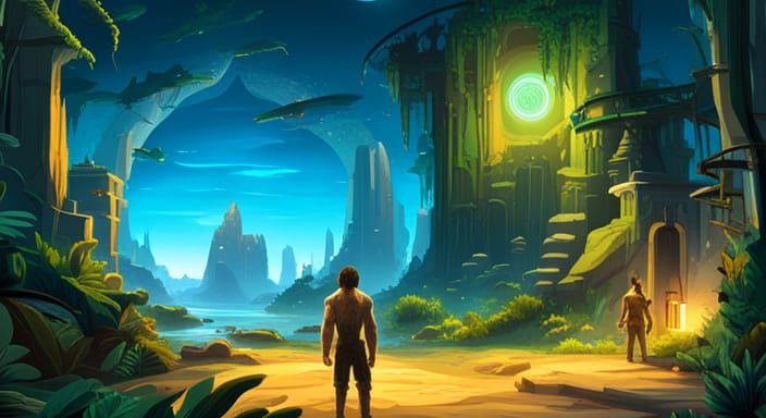 Neanderthal Gazing into a Bioluminescent Time Portal