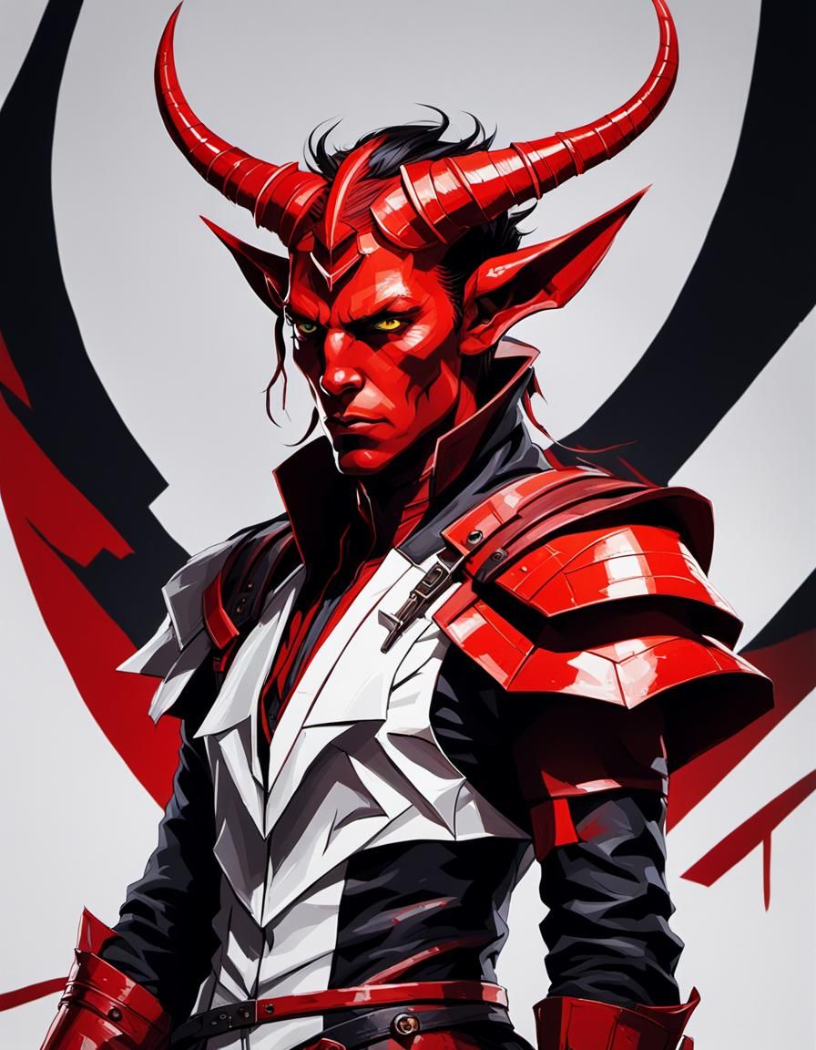 Tiefling in Red Rags: Bauhaus Geometric Abstraction