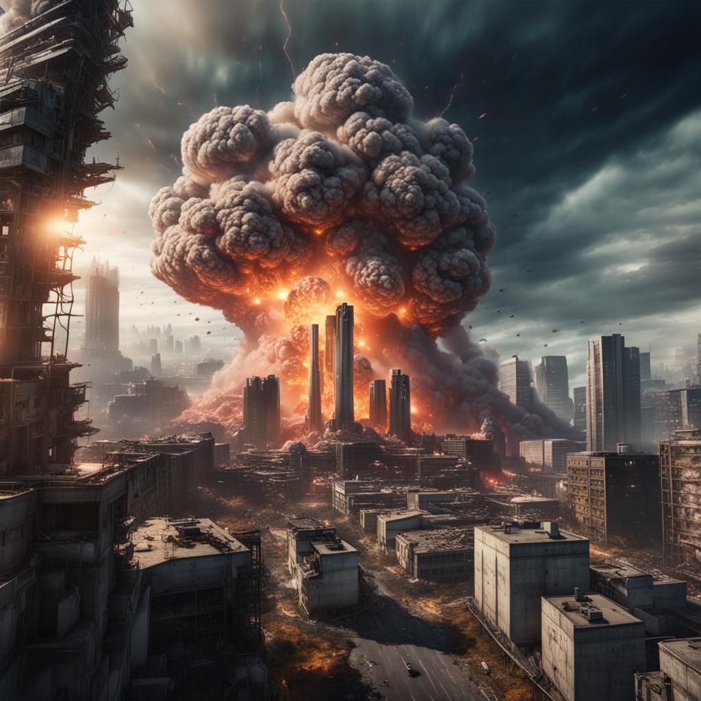 Mega Nuke Destroys City: Detailed Matte Painting