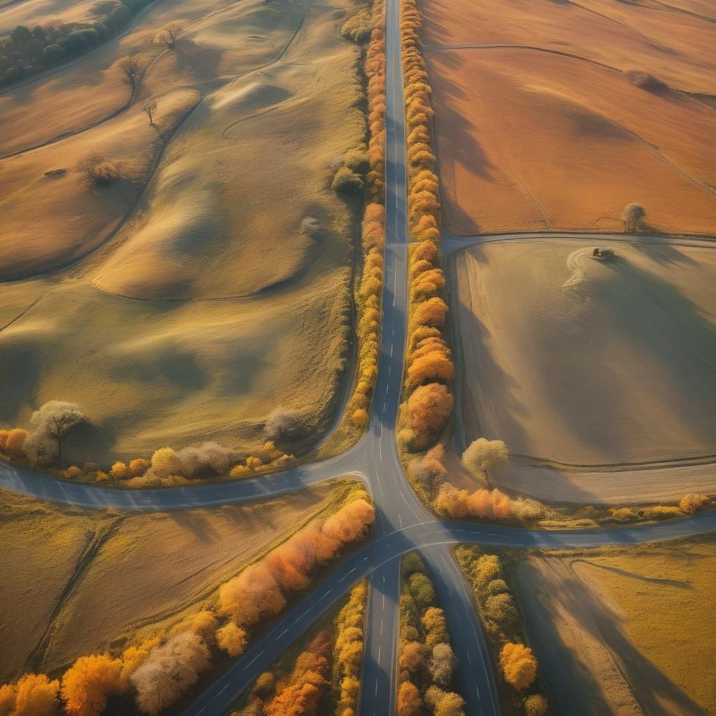 Dreamy Panoramic Landscape with Endless Roads