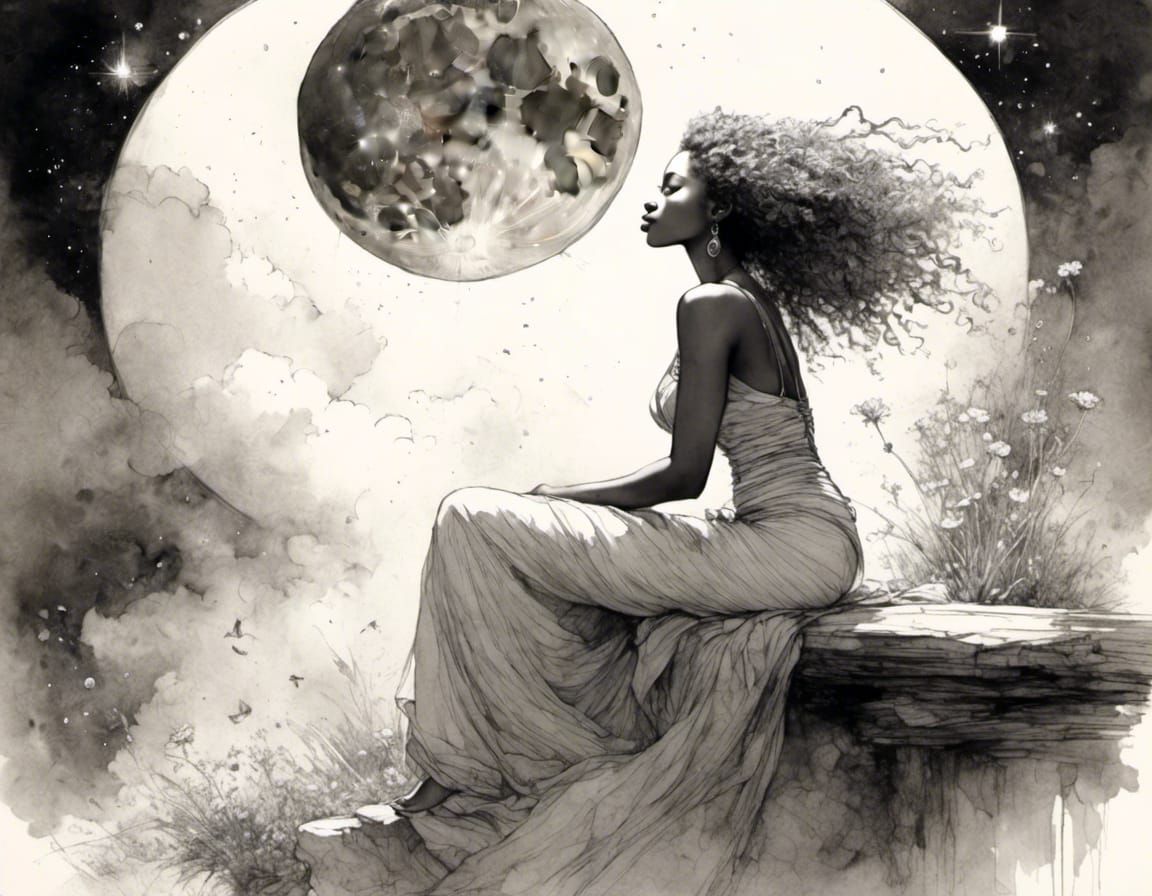 Stunning Sketch Portrait of Woman Stargazing