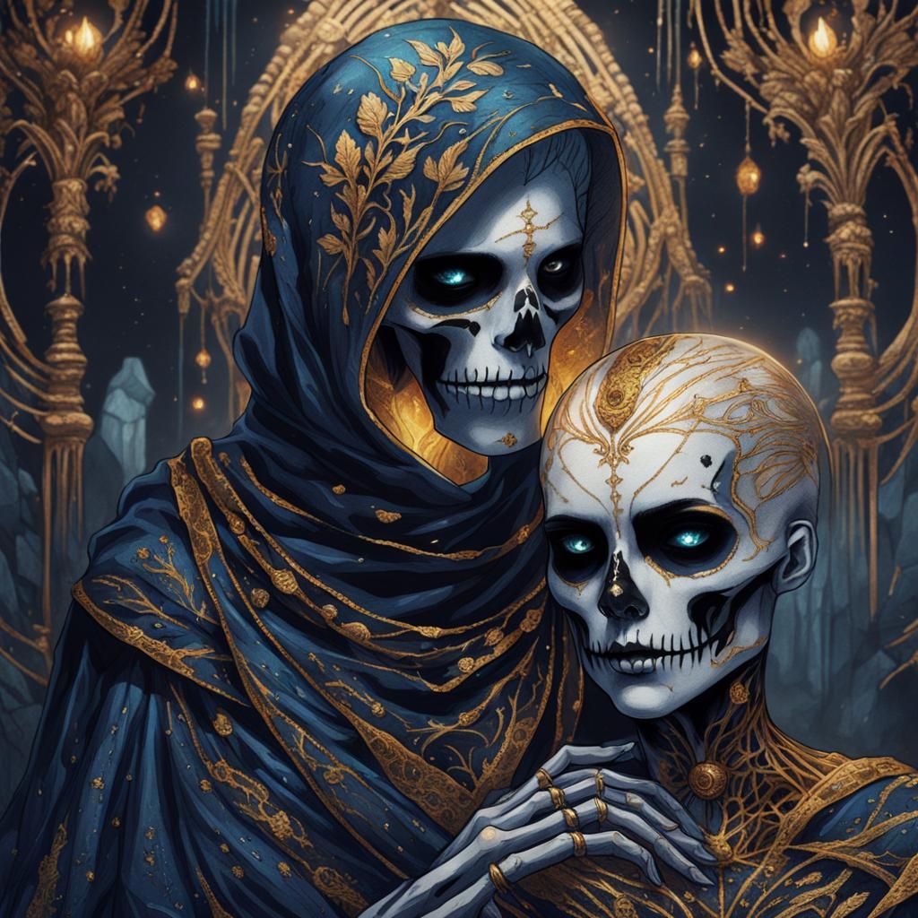 Dark Fantasy: Skeleton, Girl, and Gothic Elegance