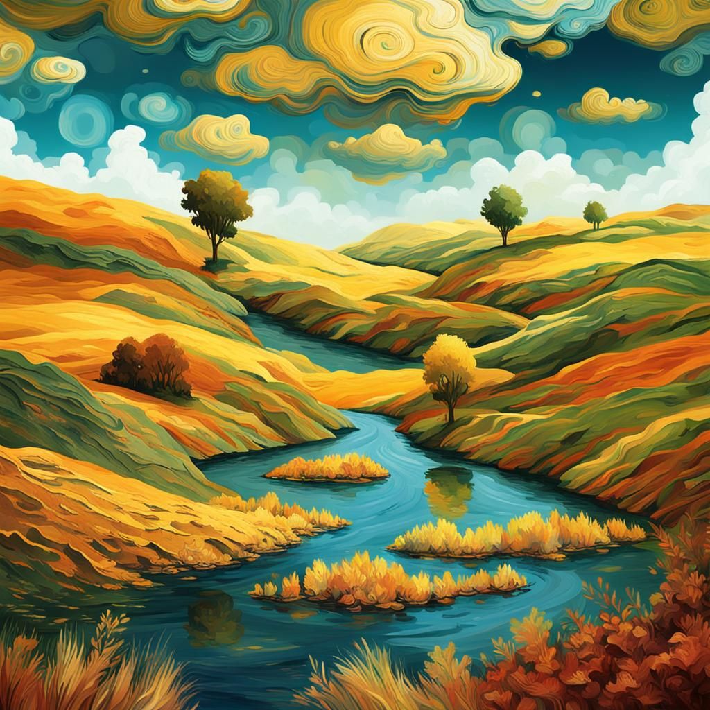 Surreal Upside-Down Landscape in Impressionistic Style