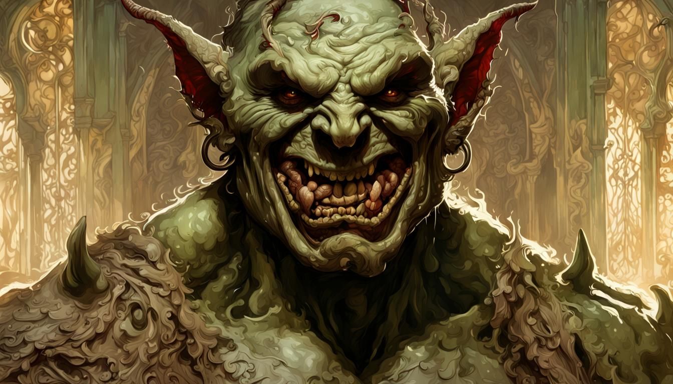 Sinister Orc Smile in Art Nouveau Style